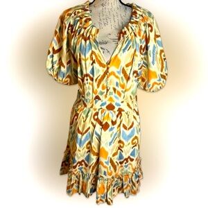 Yellow Multi-Accent Puff Sleeve Mini Dress